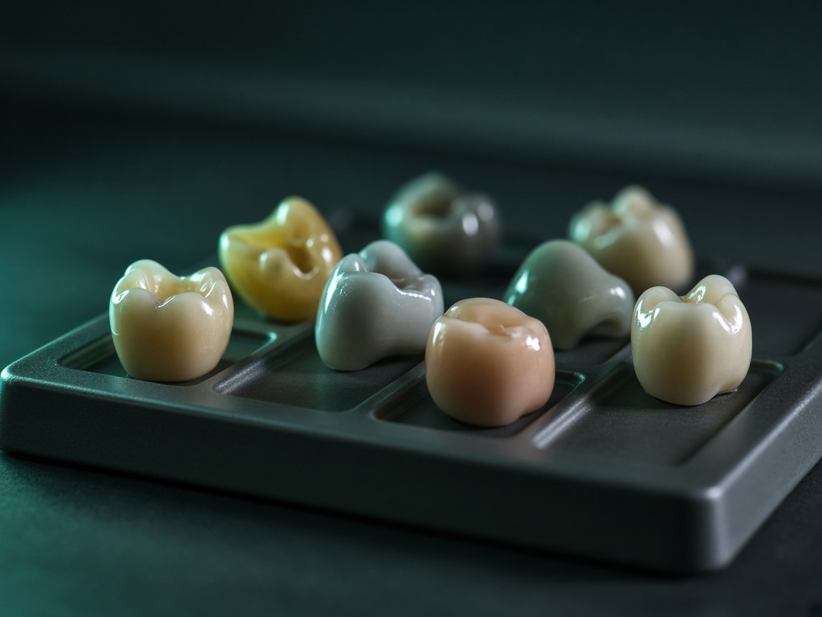 Layered ceramic crowns on a shade tray